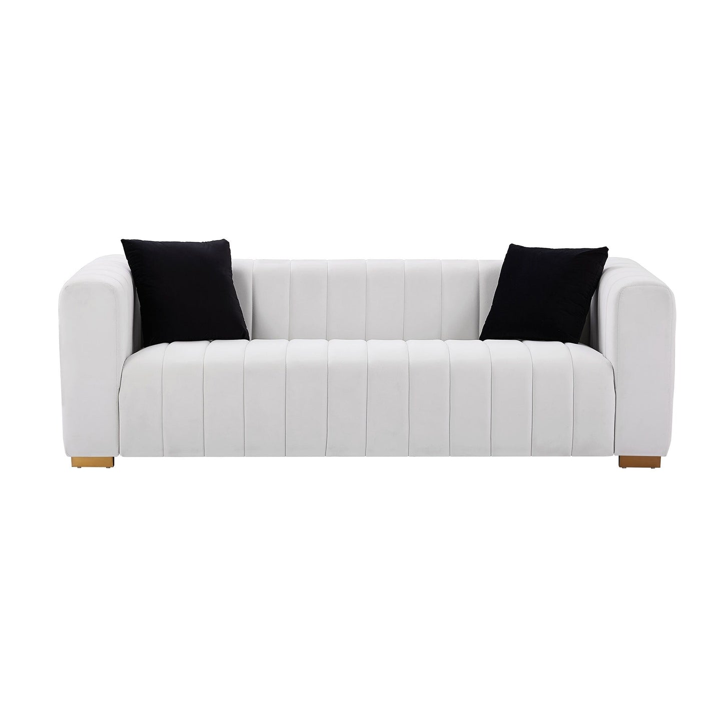88 Velvet 3-Seater Sofa with Round Handrails and Gold Metal Legs