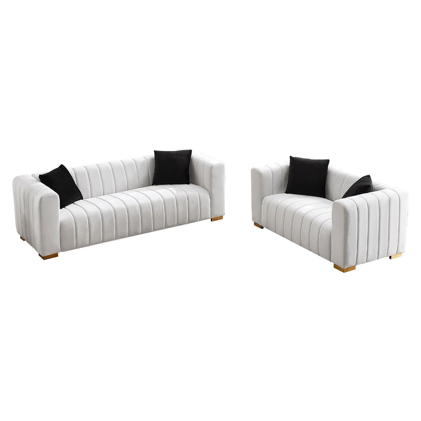 88 Velvet 3-Seater Sofa with Round Handrails and Gold Metal Legs