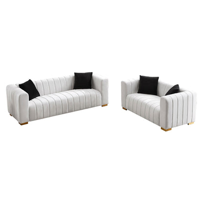88 Velvet 3-Seater Sofa with Round Handrails and Gold Metal Legs