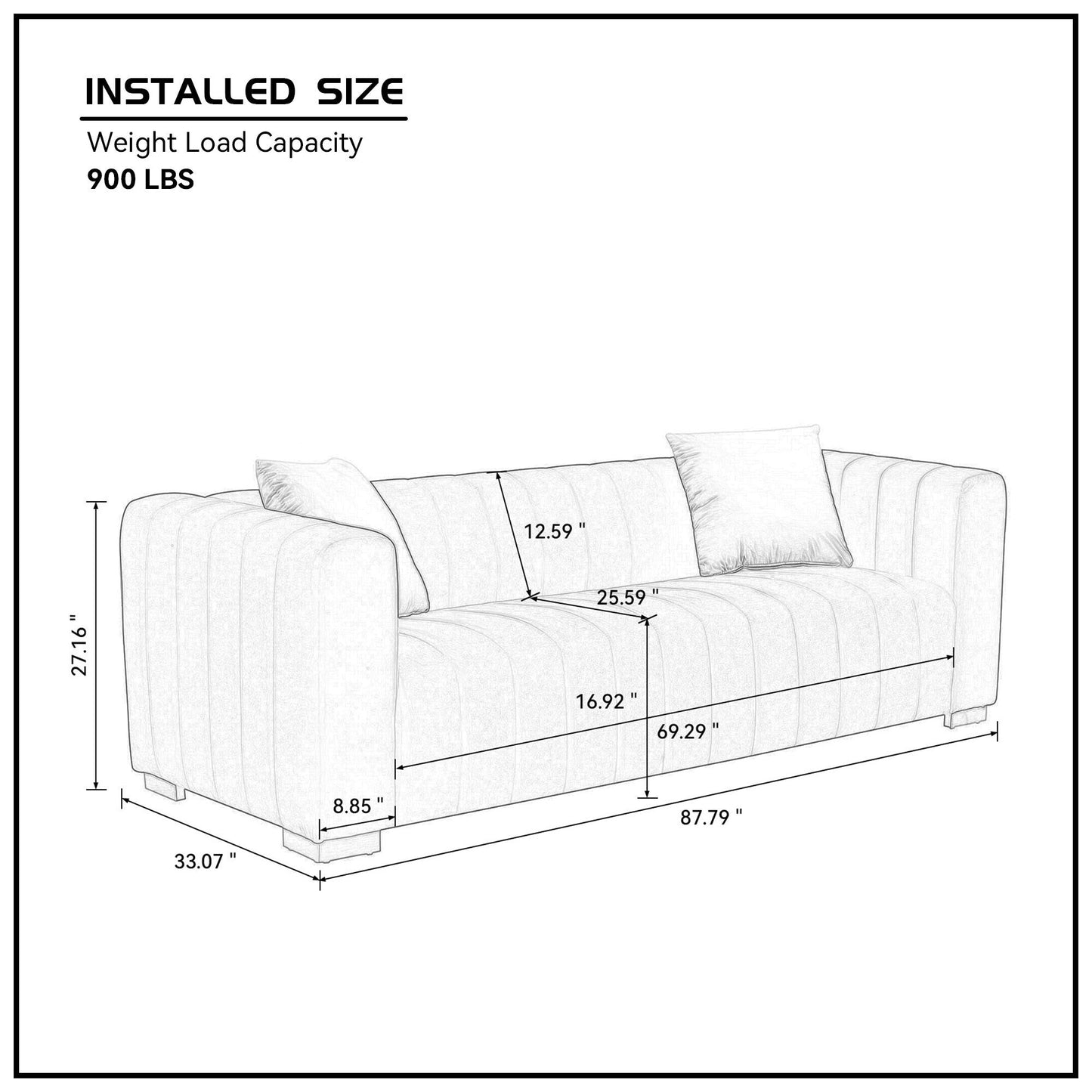 88 Velvet 3-Seater Sofa with Round Handrails and Gold Metal Legs