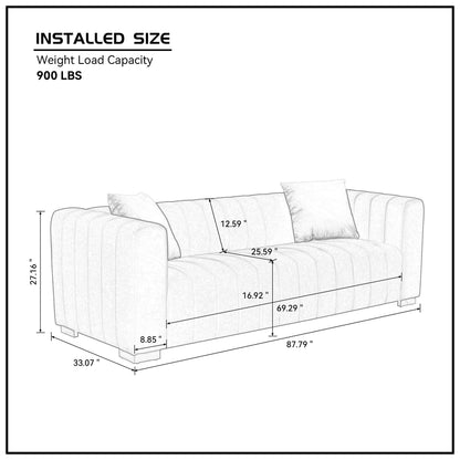 88 Velvet 3-Seater Sofa with Round Handrails and Gold Metal Legs