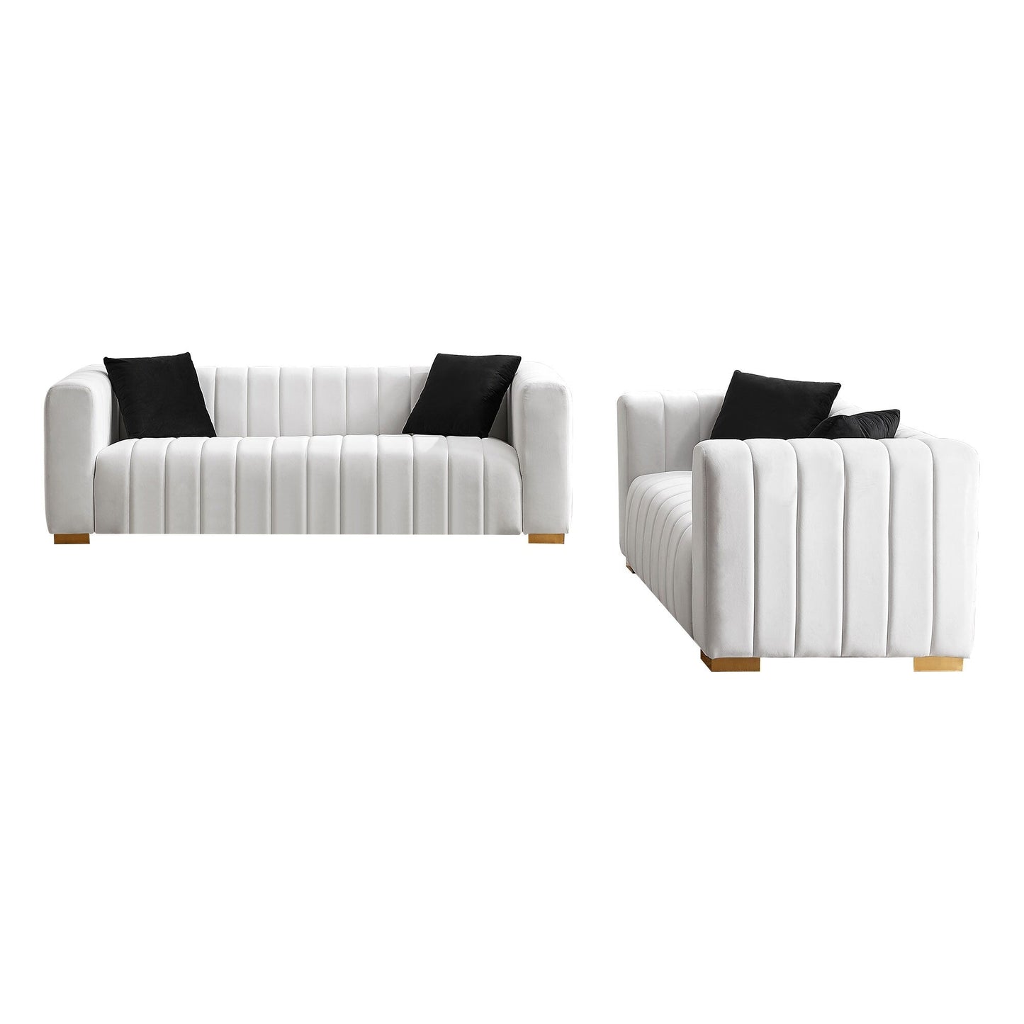 88 Velvet 3-Seater Sofa with Round Handrails and Gold Metal Legs