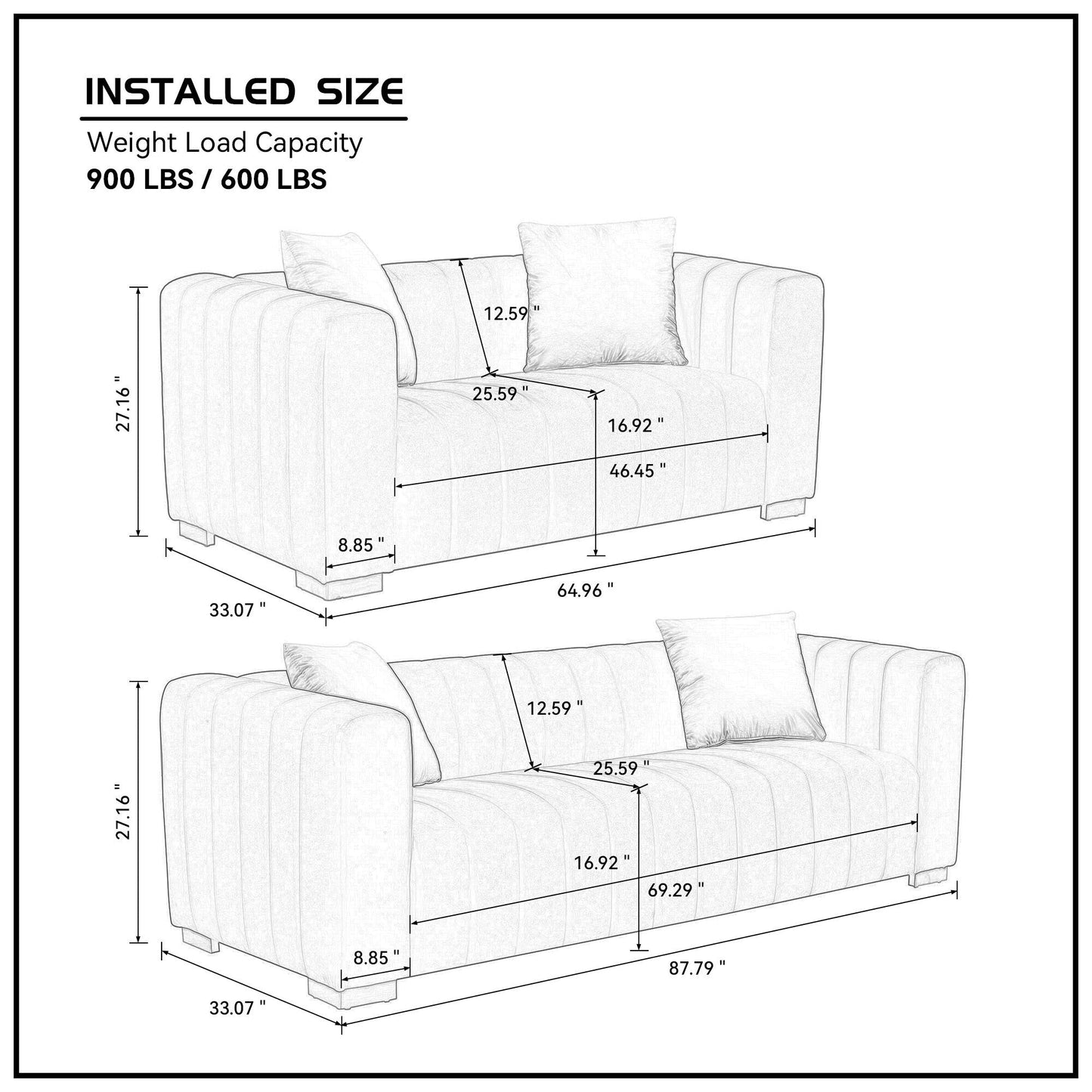 88 Velvet 3-Seater Sofa with Round Handrails and Gold Metal Legs