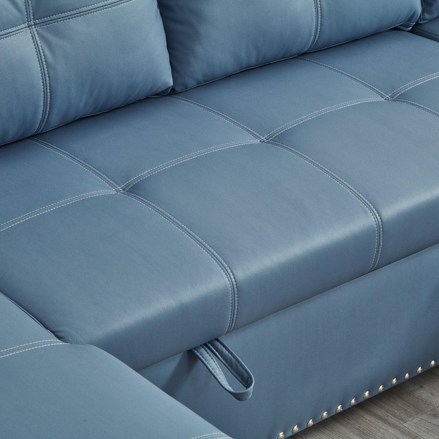 88'' Convertible 3-Seater Sofa Bed with Storage Chaise, Pull-Out Bed, Silver Nailhead Trim, Comfortable Sponge Fill
