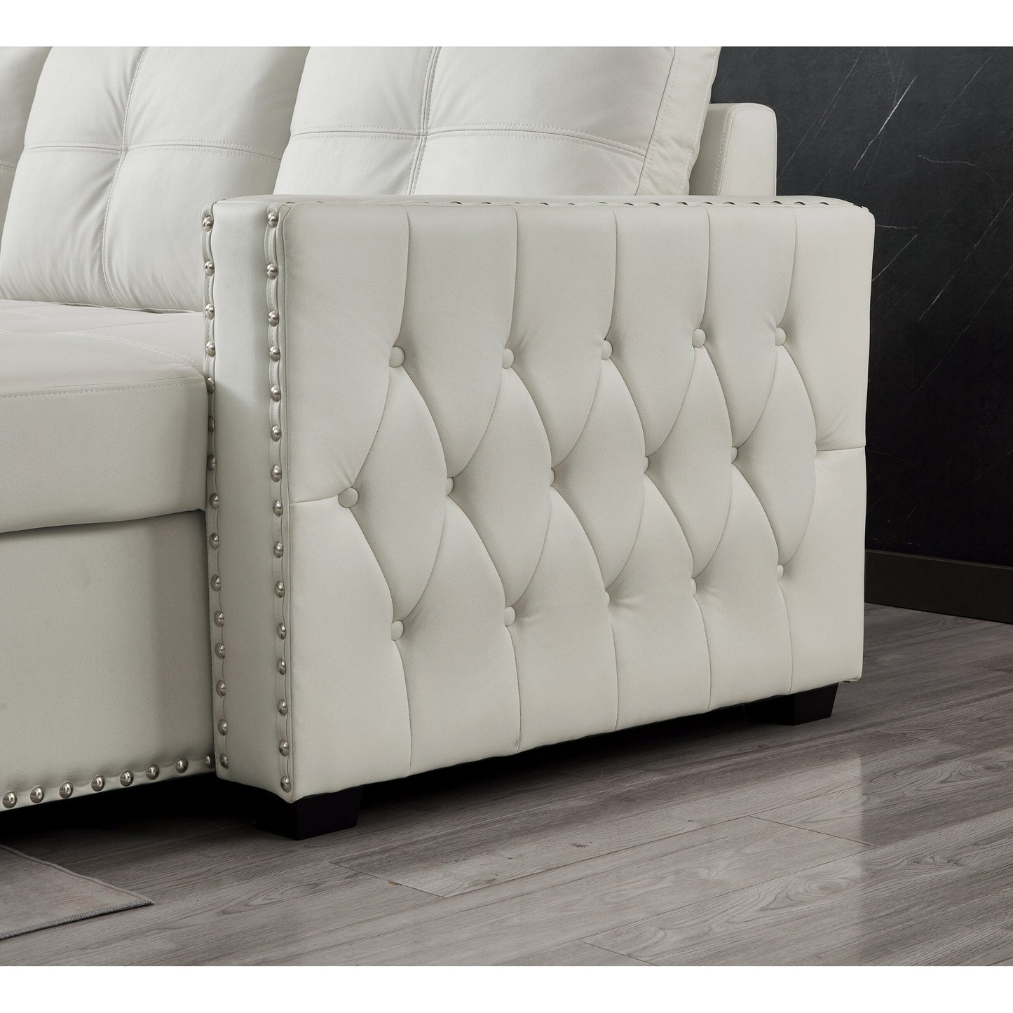 88'' Convertible Microfiber 3-Seater Sofa Bed with Storage Chaise and Pull-Out Bed Function