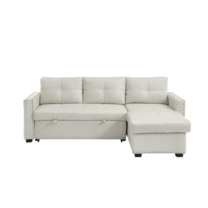 88'' Convertible Microfiber 3-Seater Sofa Bed with Storage Chaise and Pull-Out Bed Function