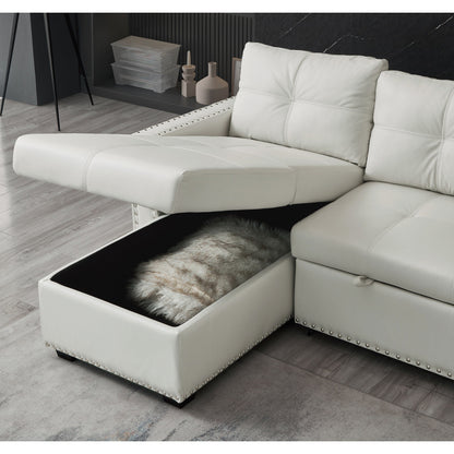 88'' Convertible Microfiber 3-Seater Sofa Bed with Storage Chaise and Pull-Out Bed Function