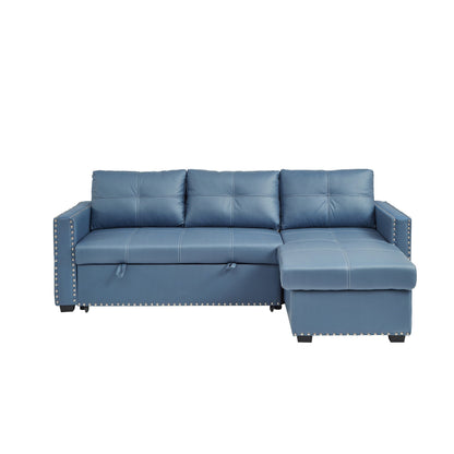 88'' Convertible Microfiber 3-Seater Sofa Bed with Storage Chaise and Pull-Out Function