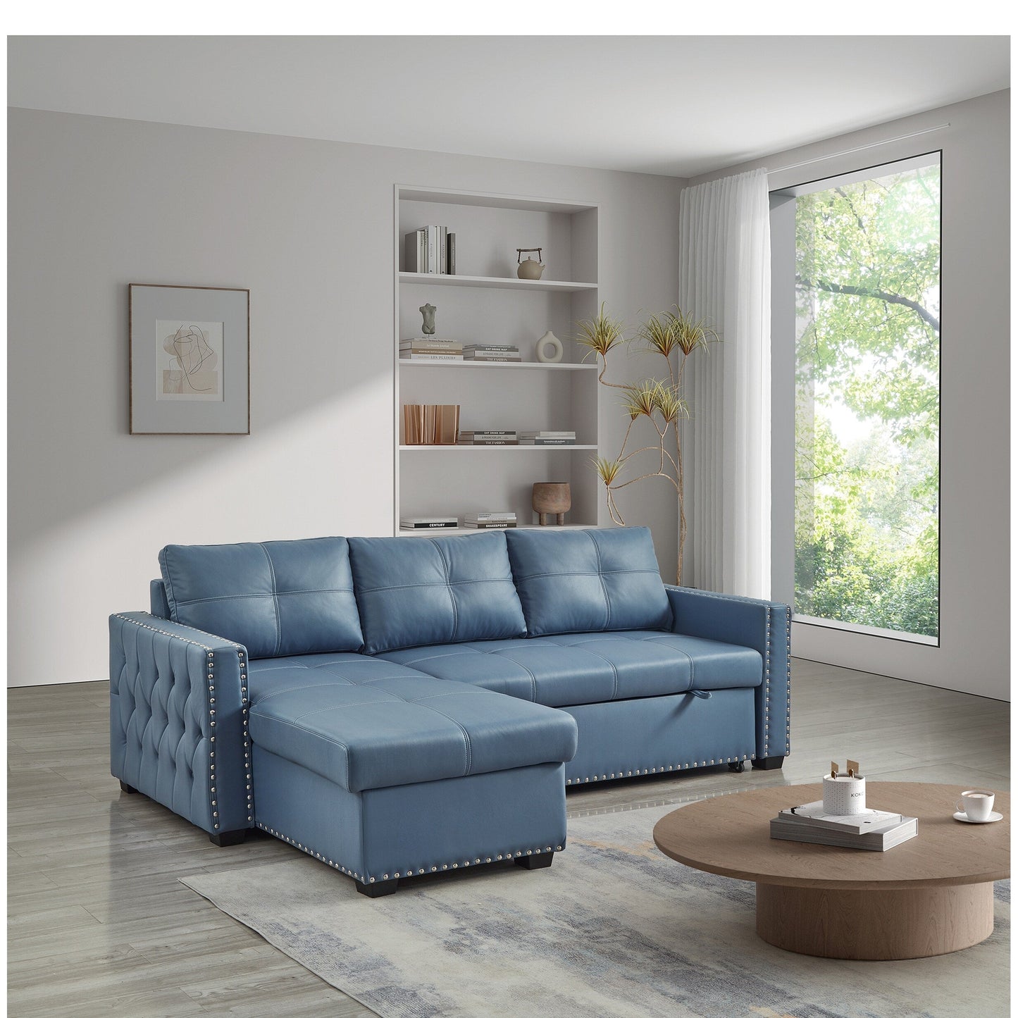 88'' Convertible Microfiber 3-Seater Sofa Bed with Storage Chaise and Pull-Out Function