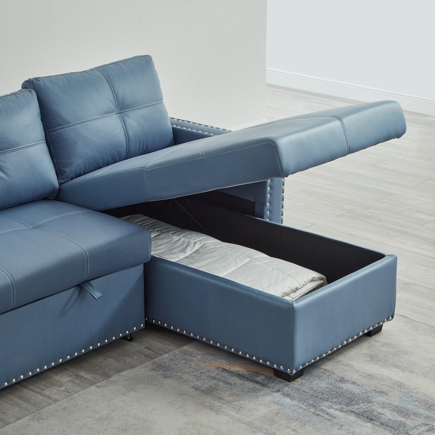 88'' Convertible Microfiber 3-Seater Sofa Bed with Storage Chaise and Pull-Out Function