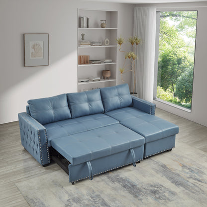 88'' Convertible Microfiber 3-Seater Sofa Bed with Storage Chaise and Pull-Out Function