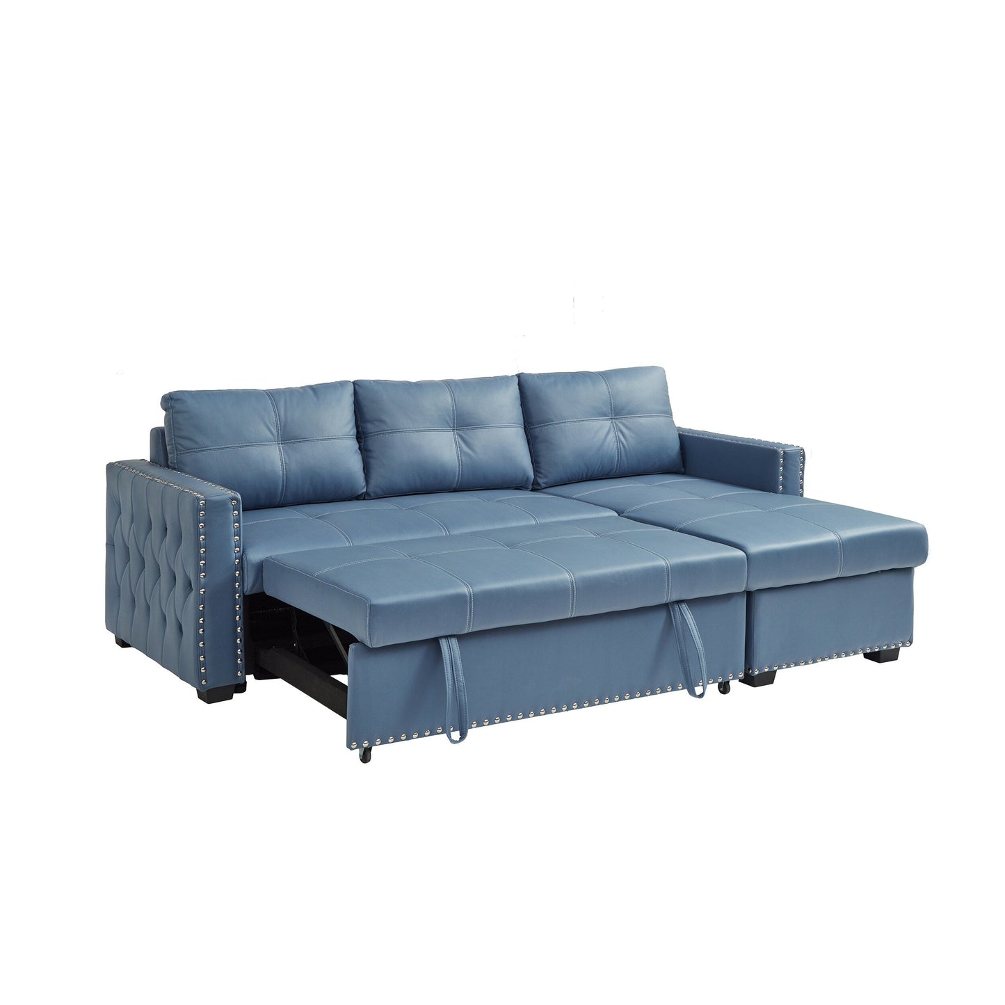 88'' Convertible Microfiber 3-Seater Sofa Bed with Storage Chaise and Pull-Out Function