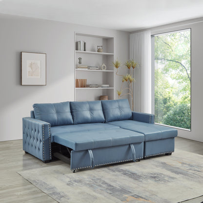 88'' Microfiber Convertible 3-Seater Sofa Bed with Storage Chaise, Pull-Out Bed, and High-Quality Sponge Cushion