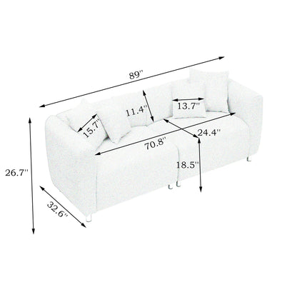 89 inch Sofa for Living Room, Fashion Sofa with Metal Legs, 3 Seater Sofa, Solid Wood Frame Couch with 4Pillows