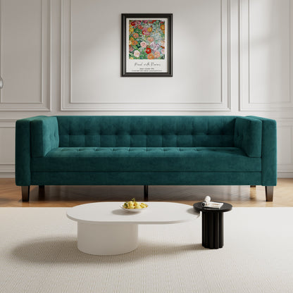 89.75 Velvet 3-seater Button Tufted Sofa with Wood Legs and Kiln-Dried Hardwood Frame for Living Room