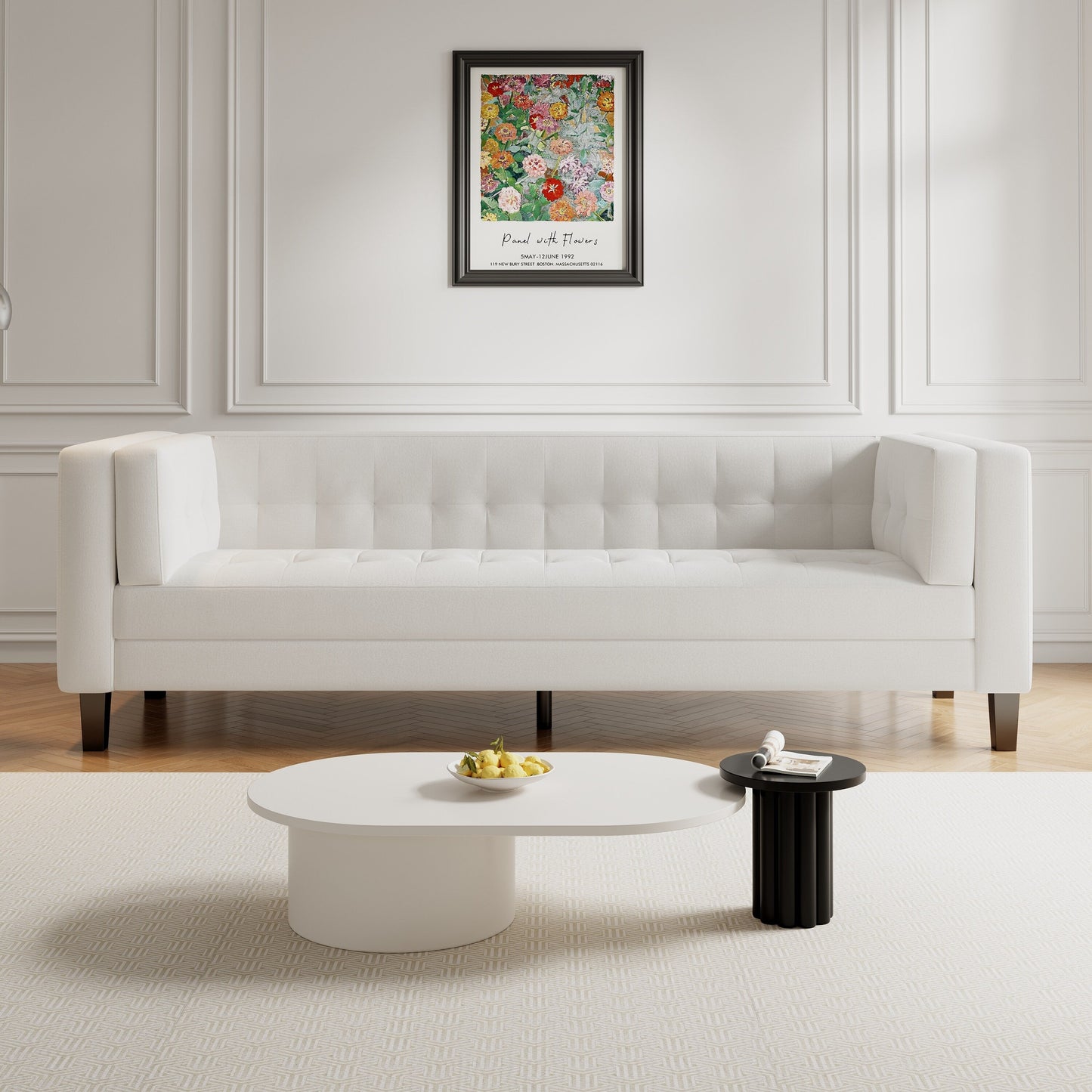 89.75 Velvet 3-seater Button Tufted Sofa with Wood Legs and Kiln-Dried Hardwood Frame for Living Room