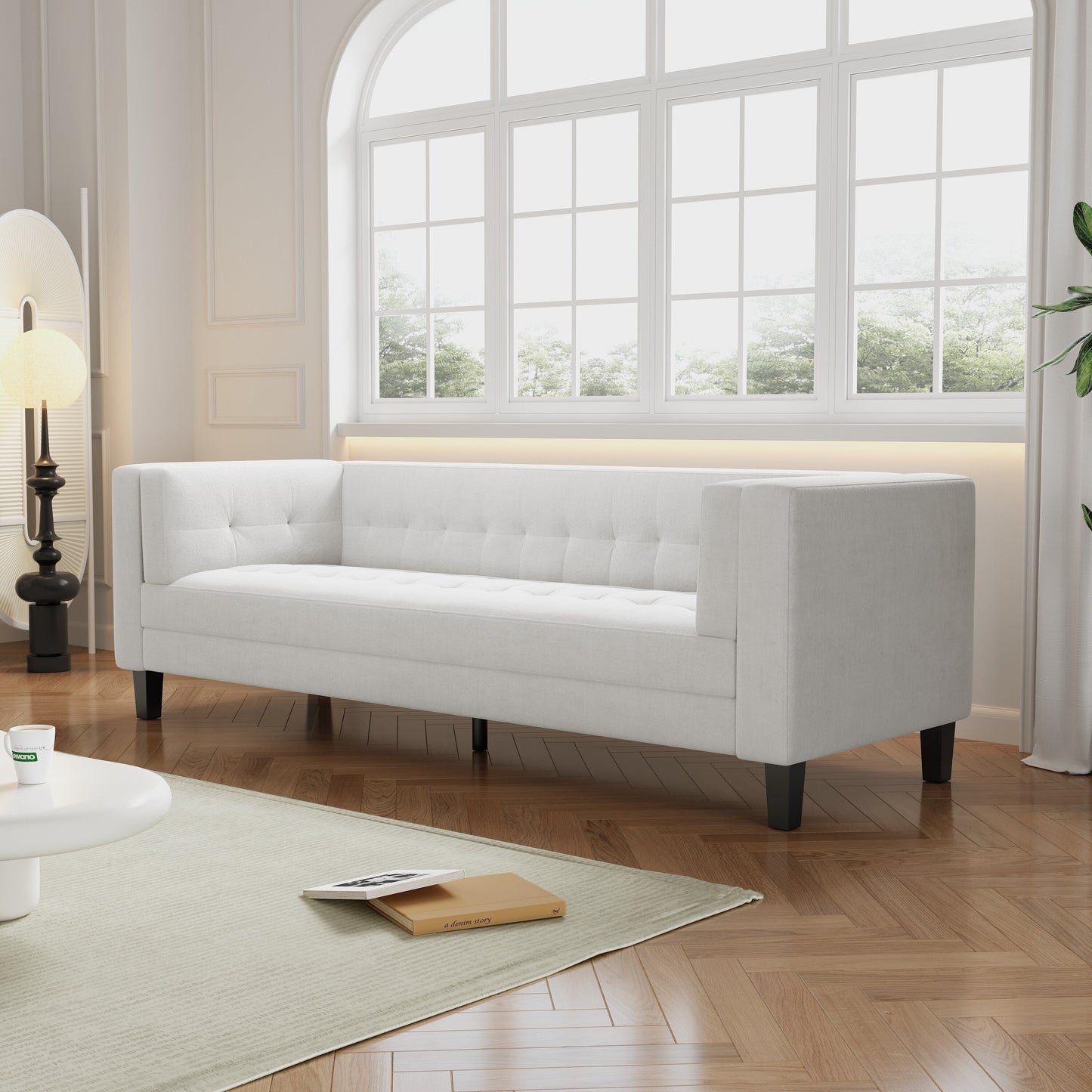 89.75 Velvet 3-seater Button Tufted Sofa with Wood Legs and Kiln-Dried Hardwood Frame for Living Room