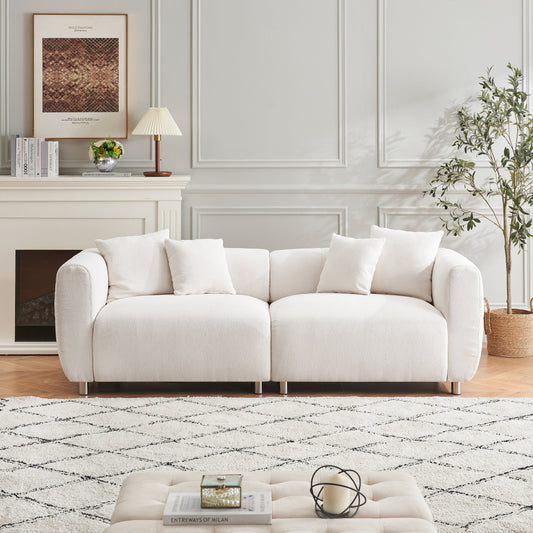 89 3-Seater Sofa - Modern Living Room Couch with Solid Wood Frame, Metal Legs & 4 Pillows