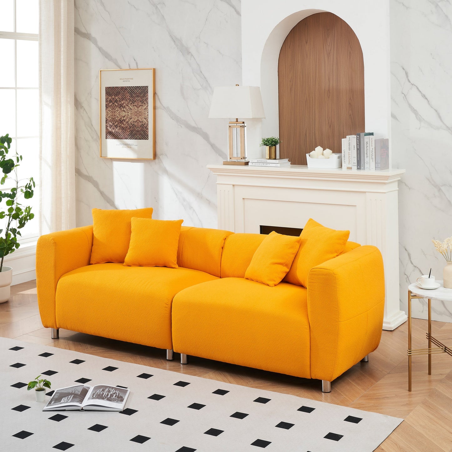 89 3-Seater Sofa - Modern Living Room Couch with Solid Wood Frame, Metal Legs & 4 Pillows