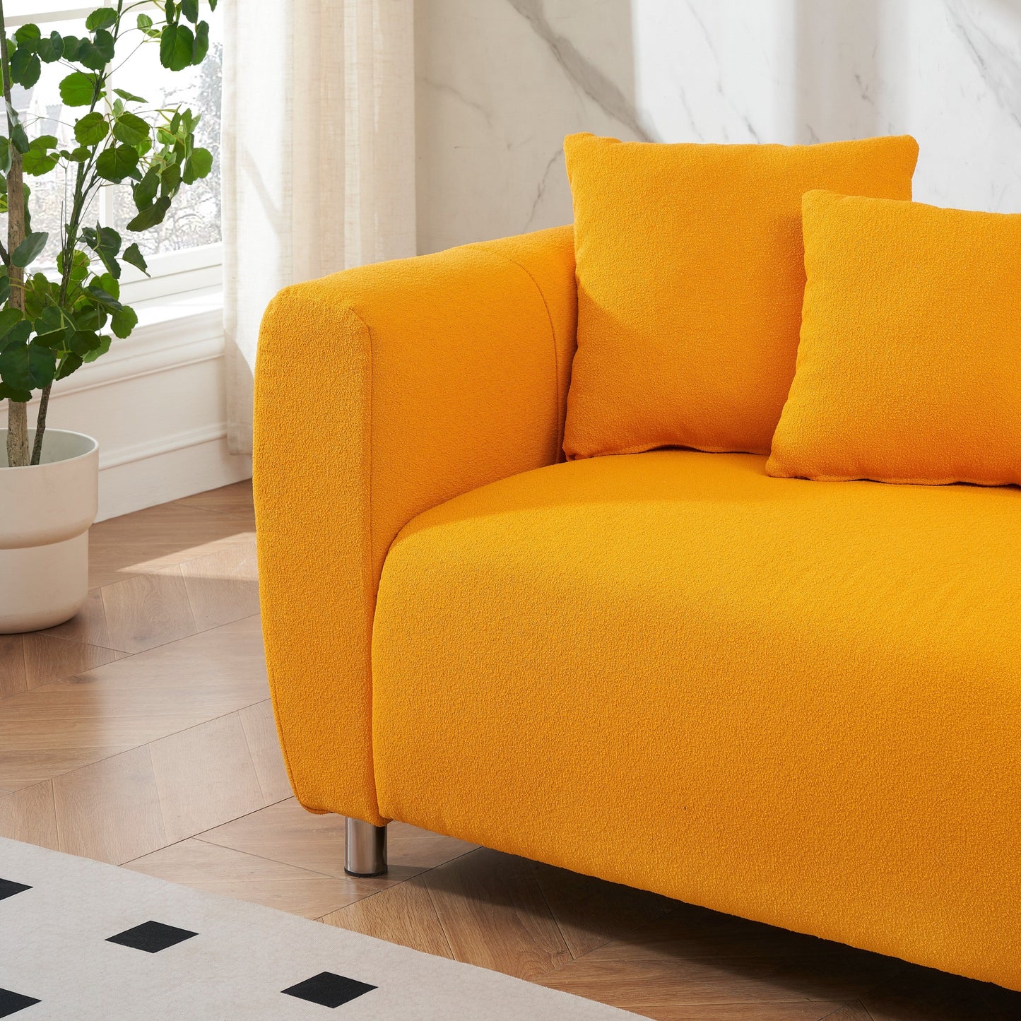 89 3-Seater Sofa - Modern Living Room Couch with Solid Wood Frame, Metal Legs & 4 Pillows