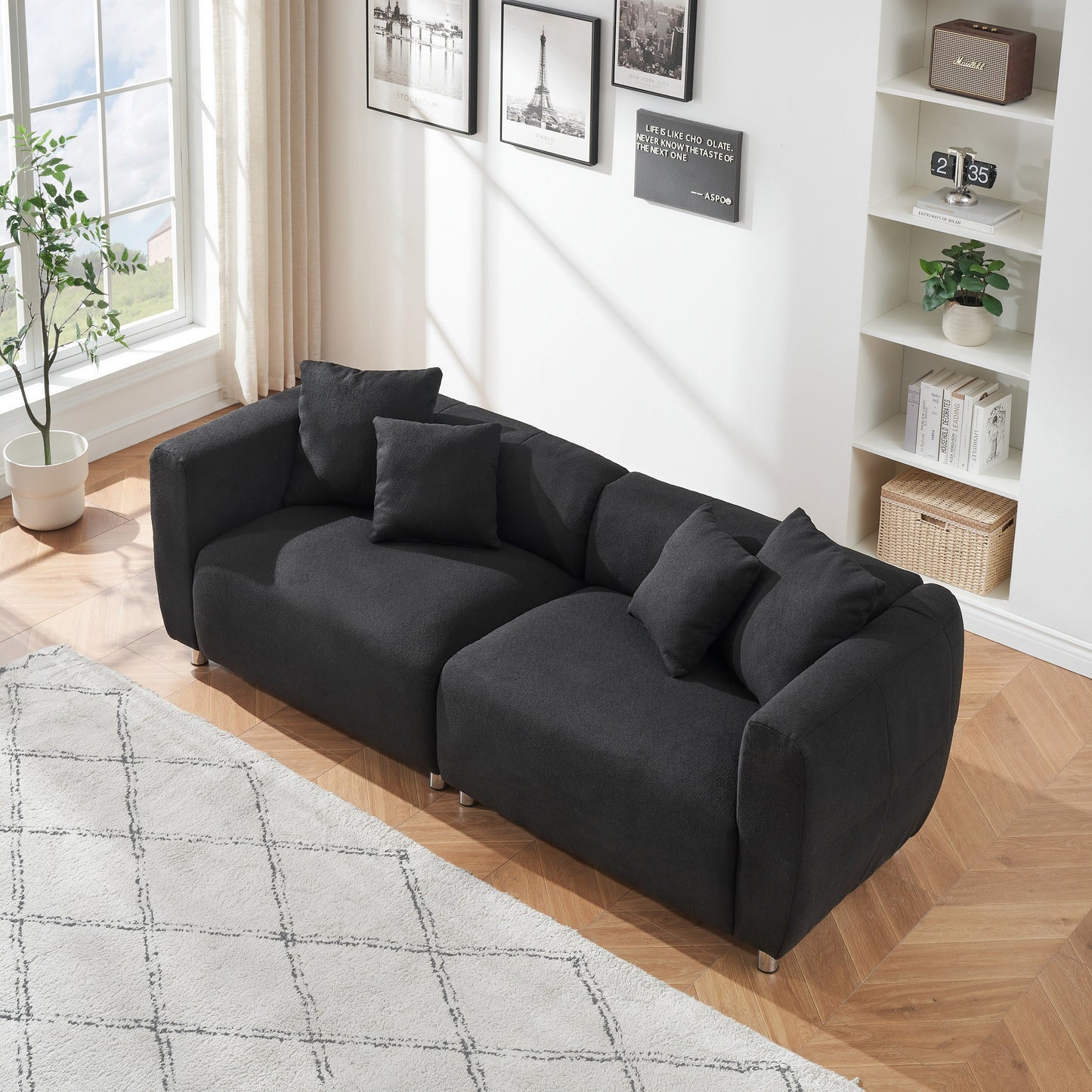 89 3-Seater Sofa - Modern Living Room Couch with Solid Wood Frame, Metal Legs & 4 Pillows