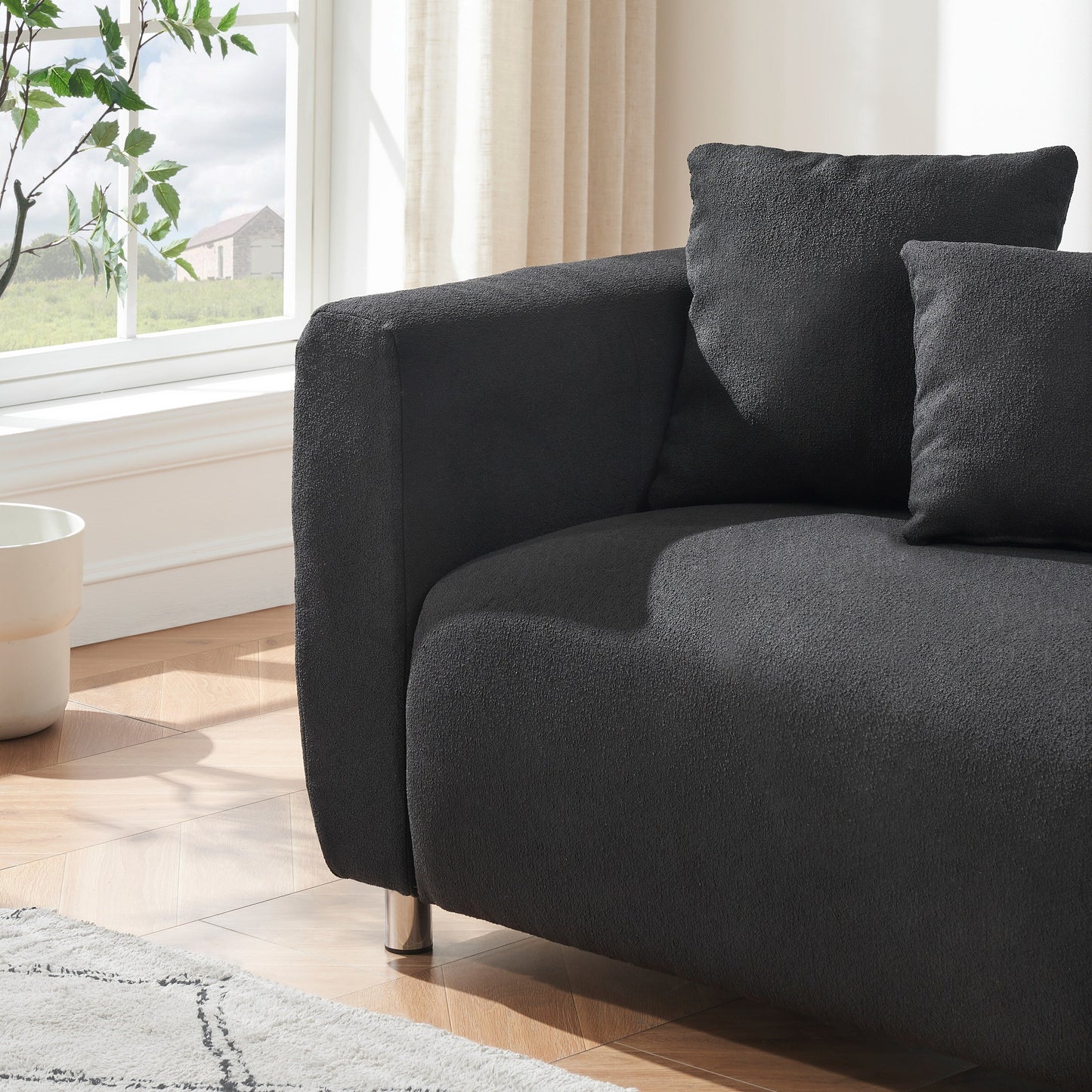 89 3-Seater Sofa - Modern Living Room Couch with Solid Wood Frame, Metal Legs & 4 Pillows