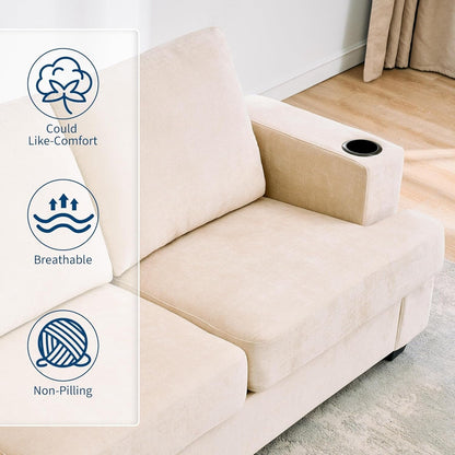 89 3-Seater Sofa, Deep Seat Sofa, Modern Comfy Couches for Living Room with Cup Holders