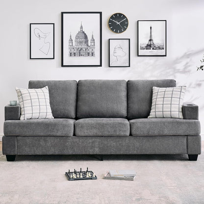 89 3-Seater Sofa, Deep Seat Sofa, Modern Comfy Couches for Living Room with Cup Holders
