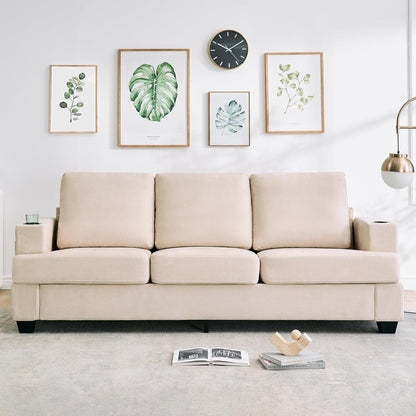 89 3-Seater Sofa, Deep Seat Sofa, Modern Comfy Couches for Living Room with Cup Holders