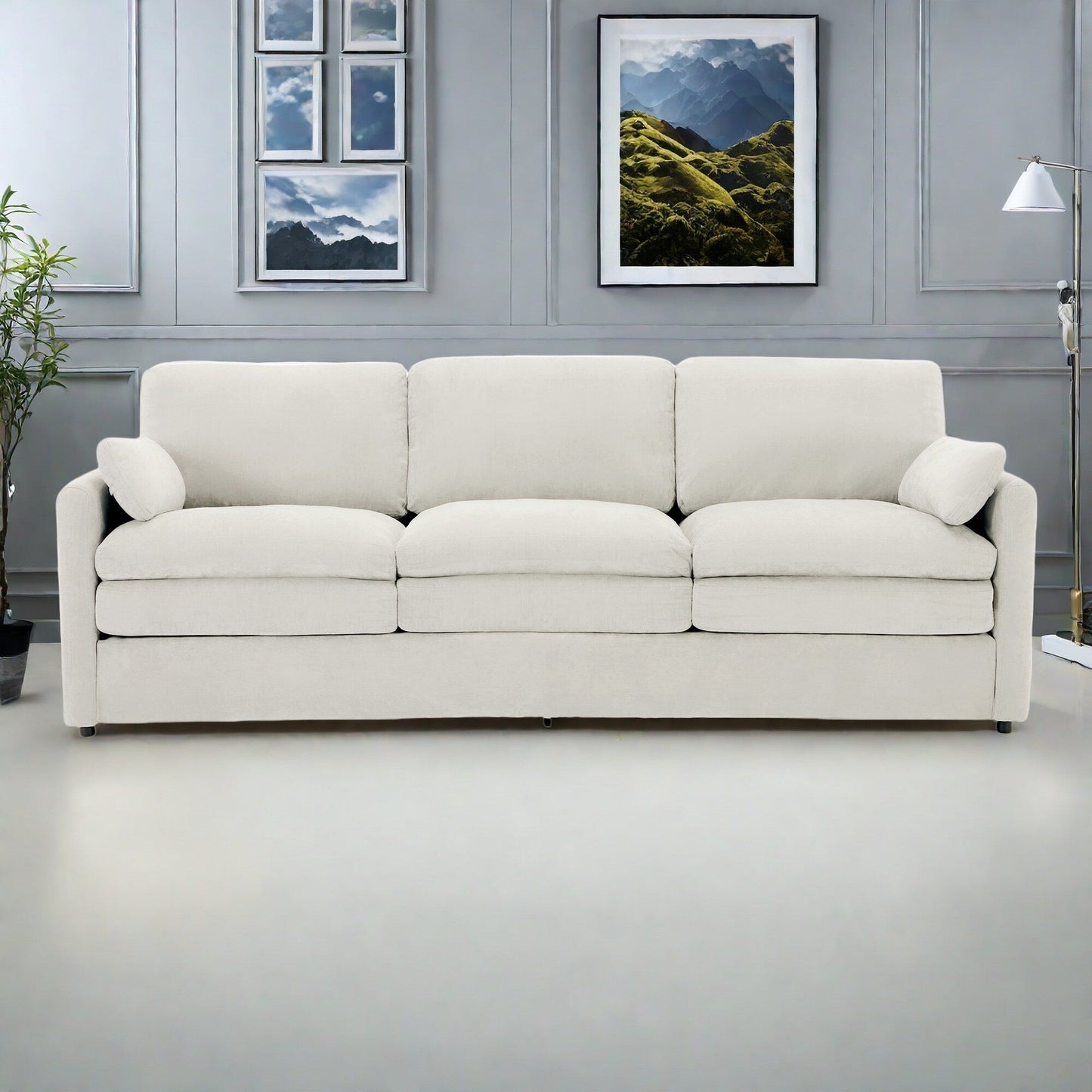 89 Chenille 3-Seater Sofa with Double-Layered Cushions for Living Room