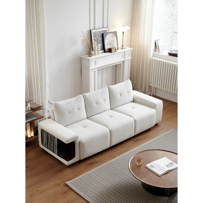 89 Velvet Upholstered 3-seater Sofa with Cat Nest, Waterproof and Cat Scratch Resistant Fabric