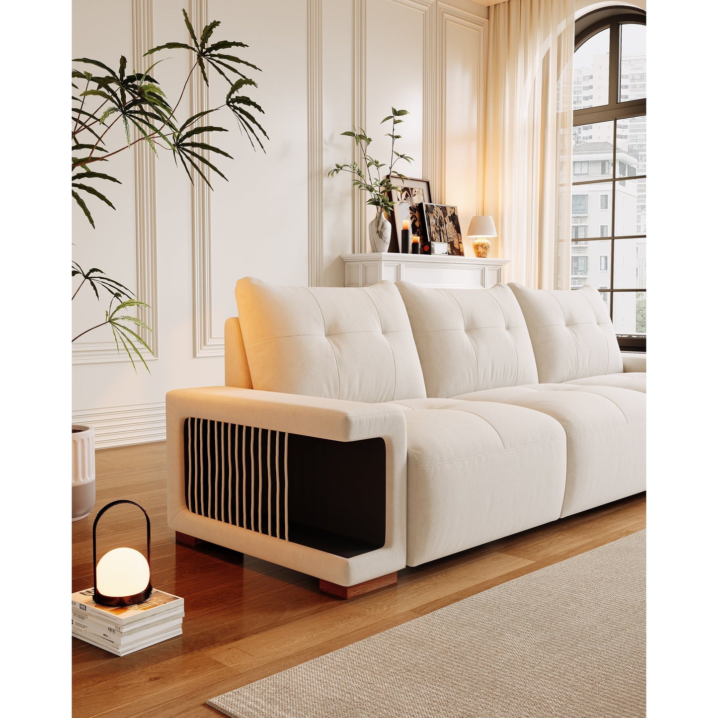 89 Velvet Upholstered 3-seater Sofa with Cat Nest, Waterproof and Cat Scratch Resistant Fabric