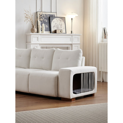 89 Velvet Upholstered 3-seater Sofa with Cat Nest, Waterproof and Cat Scratch Resistant Fabric