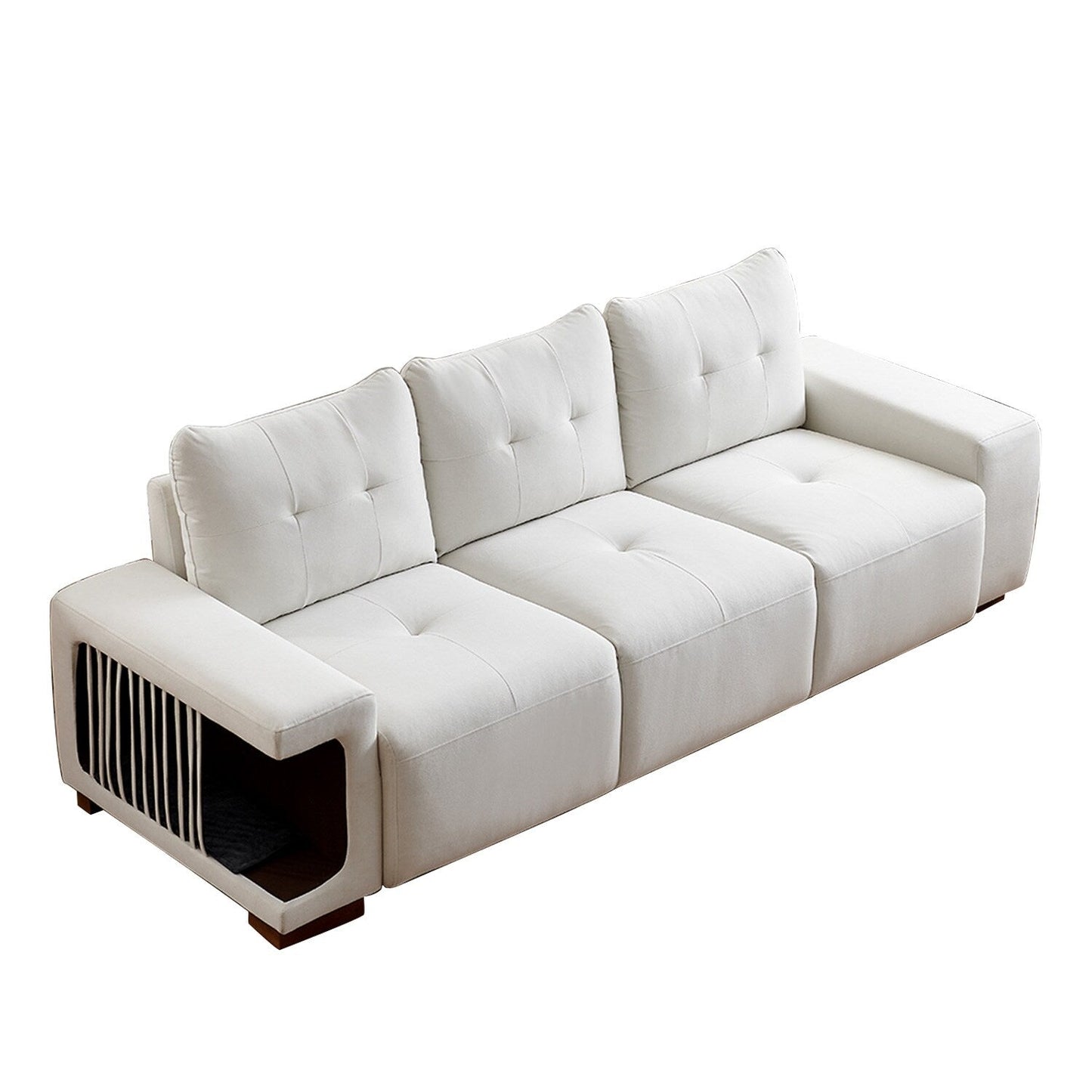 89 Velvet Upholstered 3-seater Sofa with Cat Nest, Waterproof and Cat Scratch Resistant Fabric