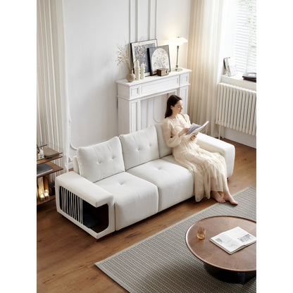 89 Velvet Upholstered 3-seater Sofa with Cat Nest, Waterproof and Cat Scratch Resistant Fabric