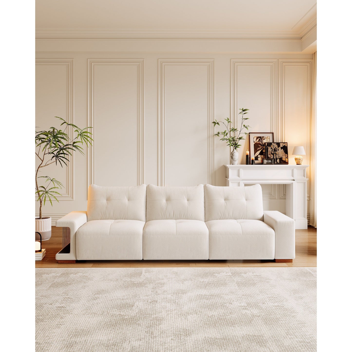 89 Velvet Upholstered 3-seater Sofa with Cat Nest, Waterproof and Cat Scratch Resistant Fabric