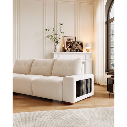 89 Velvet Upholstered 3-seater Sofa with Cat Nest, Waterproof and Cat Scratch Resistant Fabric