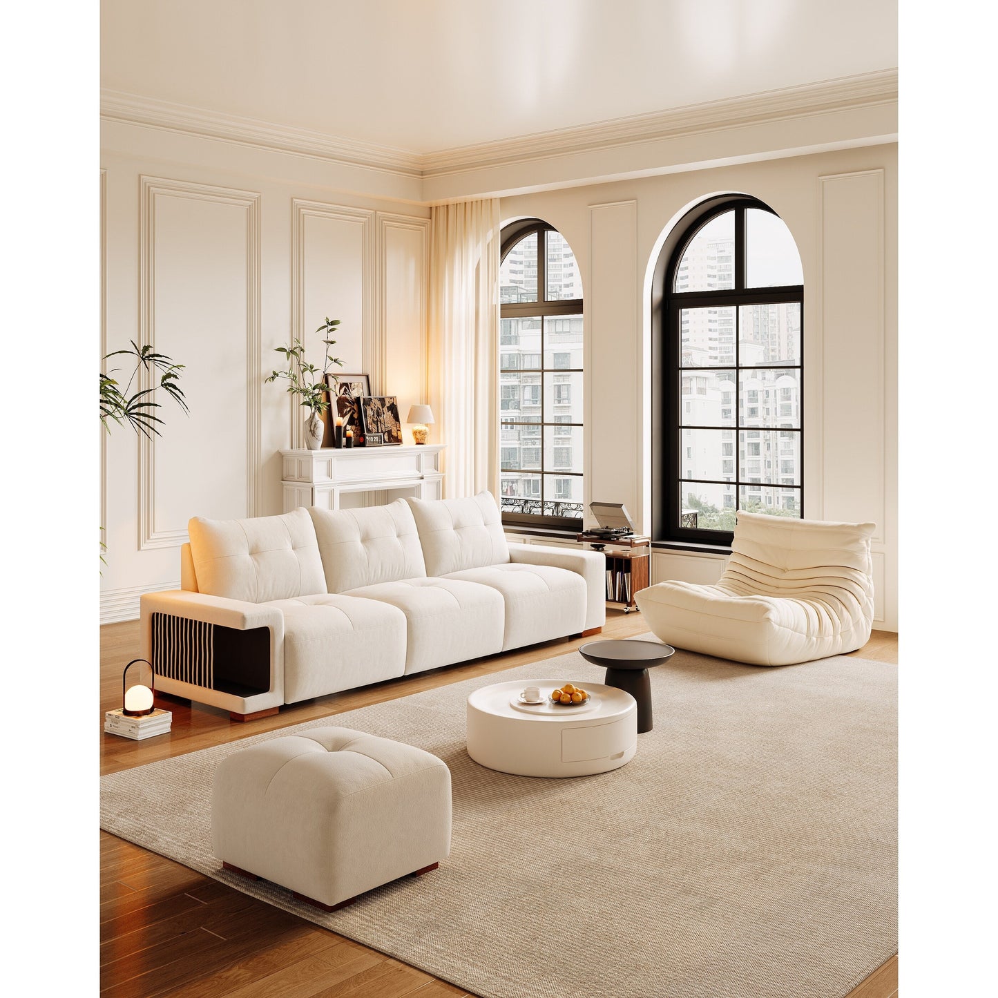 89 Velvet Upholstered 3-seater Sofa with Cat Nest, Waterproof and Cat Scratch Resistant Fabric
