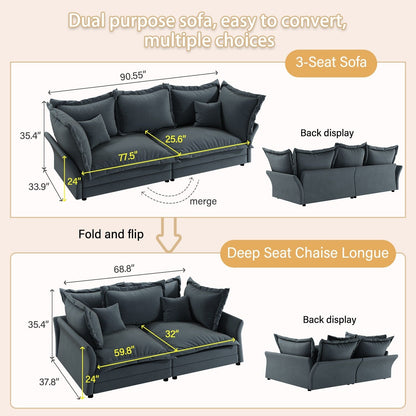 90.55 Modern Deep Seat Sofa Couches with Multiple Large Soft Pillows