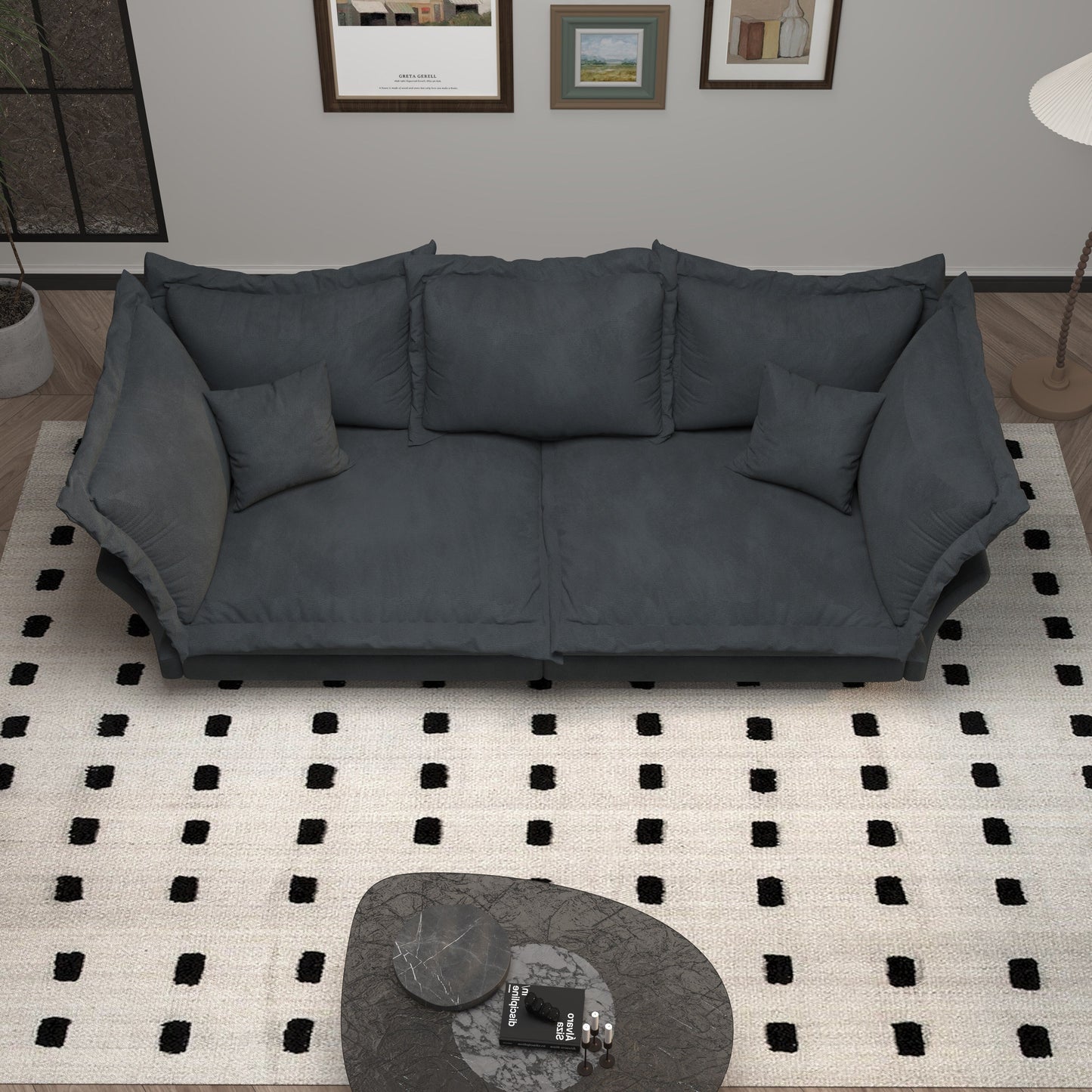 90.55 Modern Deep Seat Sofa Couches with Multiple Large Soft Pillows