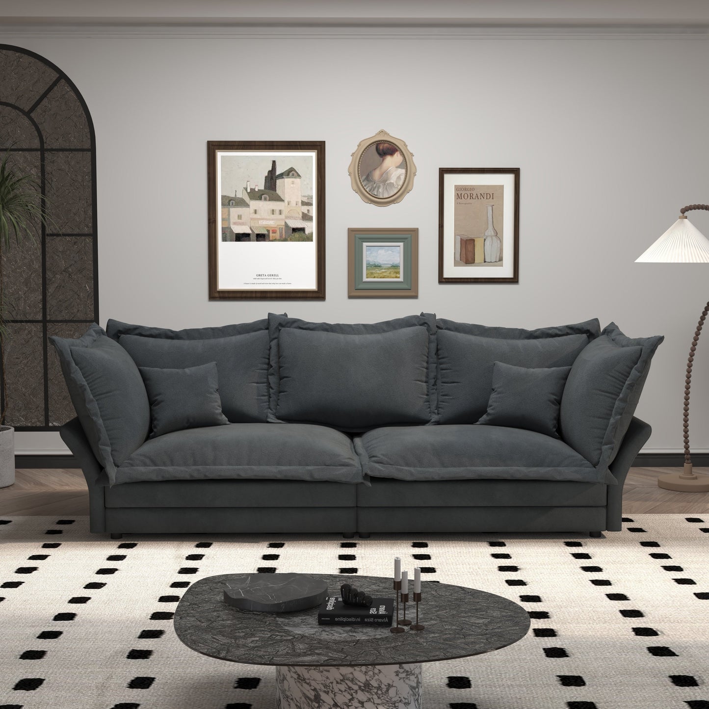 90.55 Modern Deep Seat Sofa Couches with Multiple Large Soft Pillows