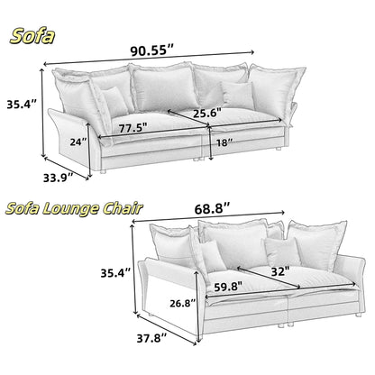 90.55 Modern Deep Seat Sofa Couches with Multiple Large Soft Pillows