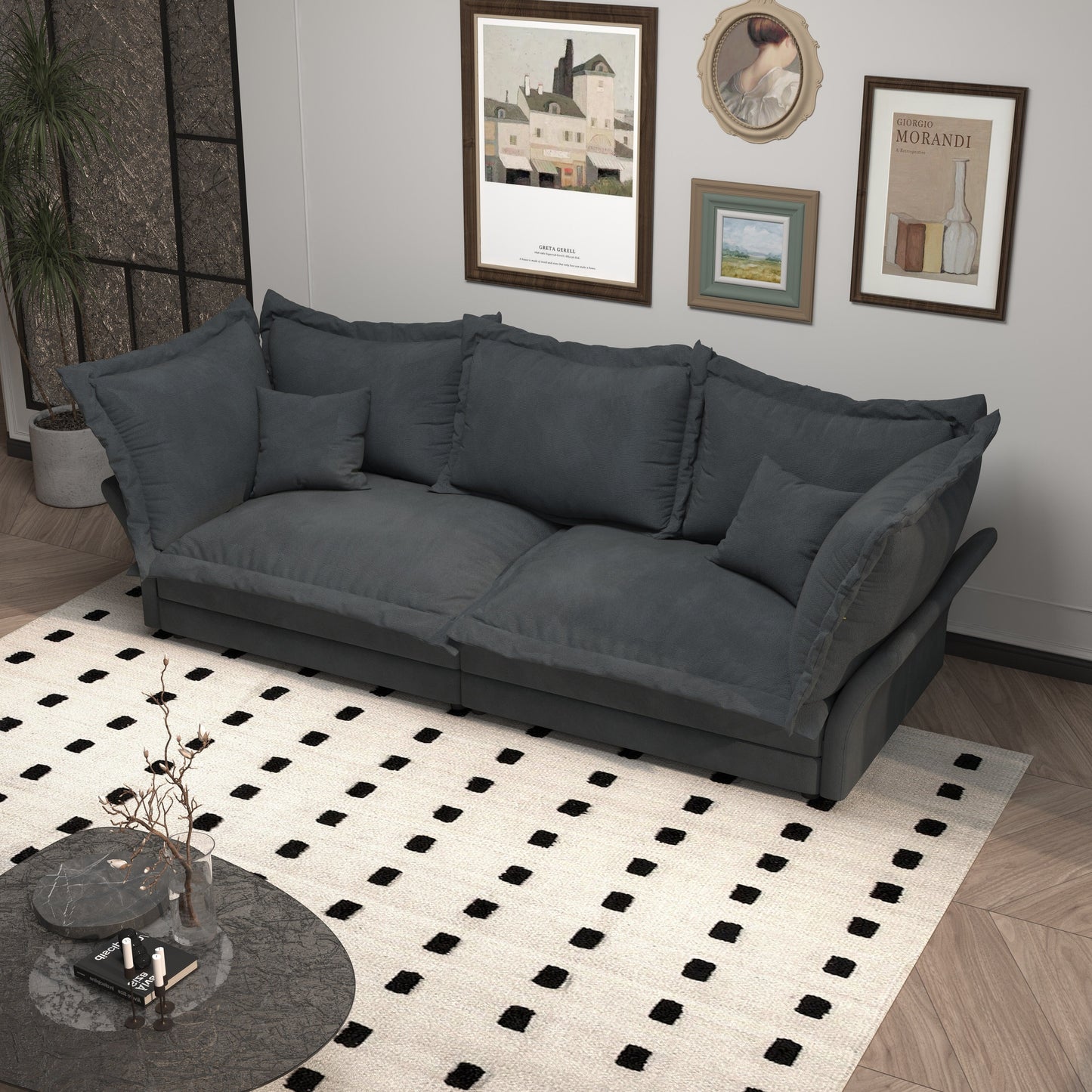 90.55 Modern Deep Seat Sofa Couches with Multiple Large Soft Pillows