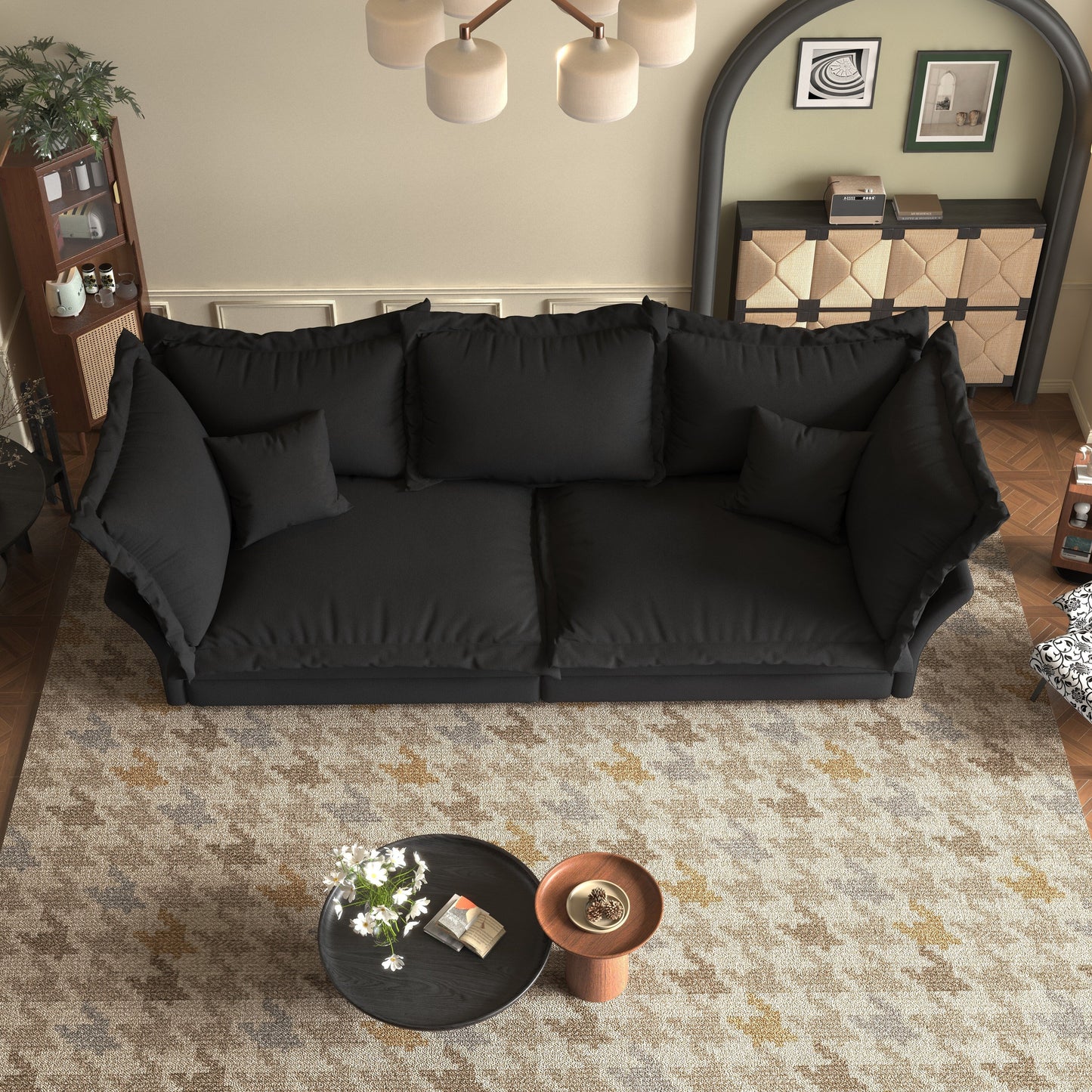 90.55 Modern Deep Seat Sofa Couches with Multiple Large Soft Pillows