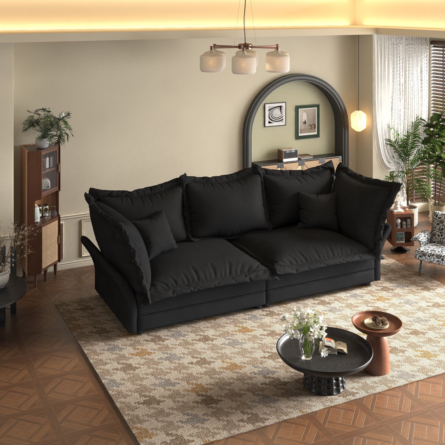 90.55 Modern Deep Seat Sofa Couches with Multiple Large Soft Pillows