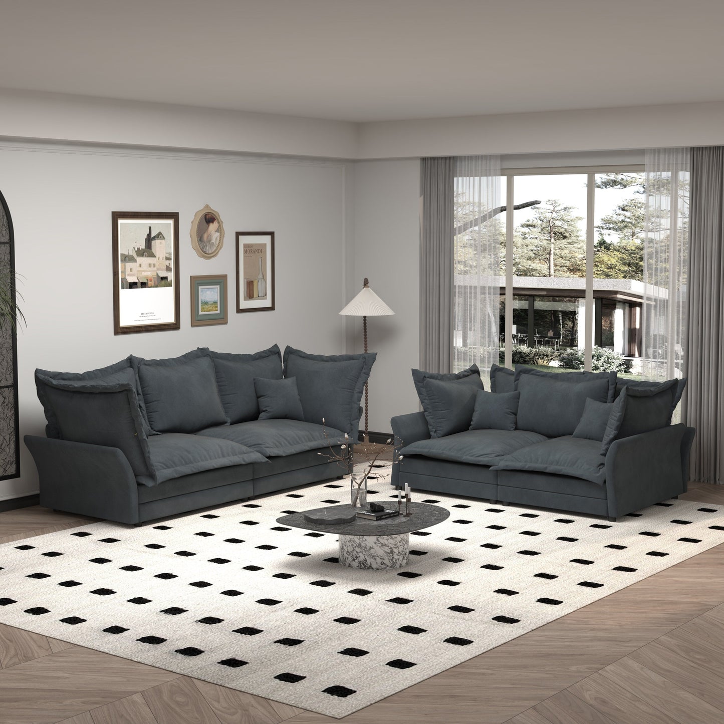90.55 Modern Deep Seat Sofa Couches with Multiple Large Soft Pillows