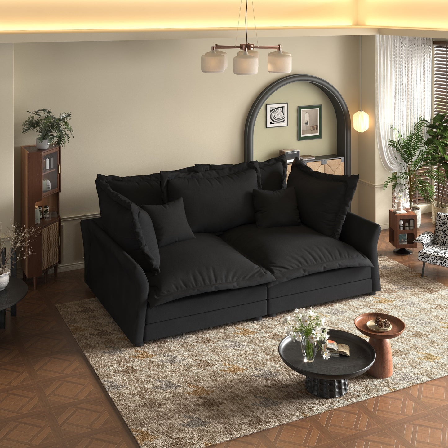 90.55 Modern Deep Seat Sofa Couches with Multiple Large Soft Pillows