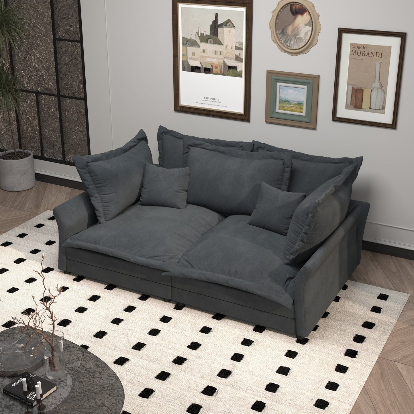 90.55 Modern Deep Seat Sofa Couches with Multiple Large Soft Pillows