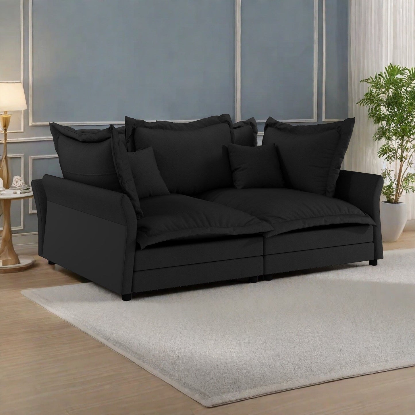 90.55 Velvet 3-Seater Sofa with Solid Wood Frame - Converts to Lounge Chair - High-Density Sponge and Spring Support