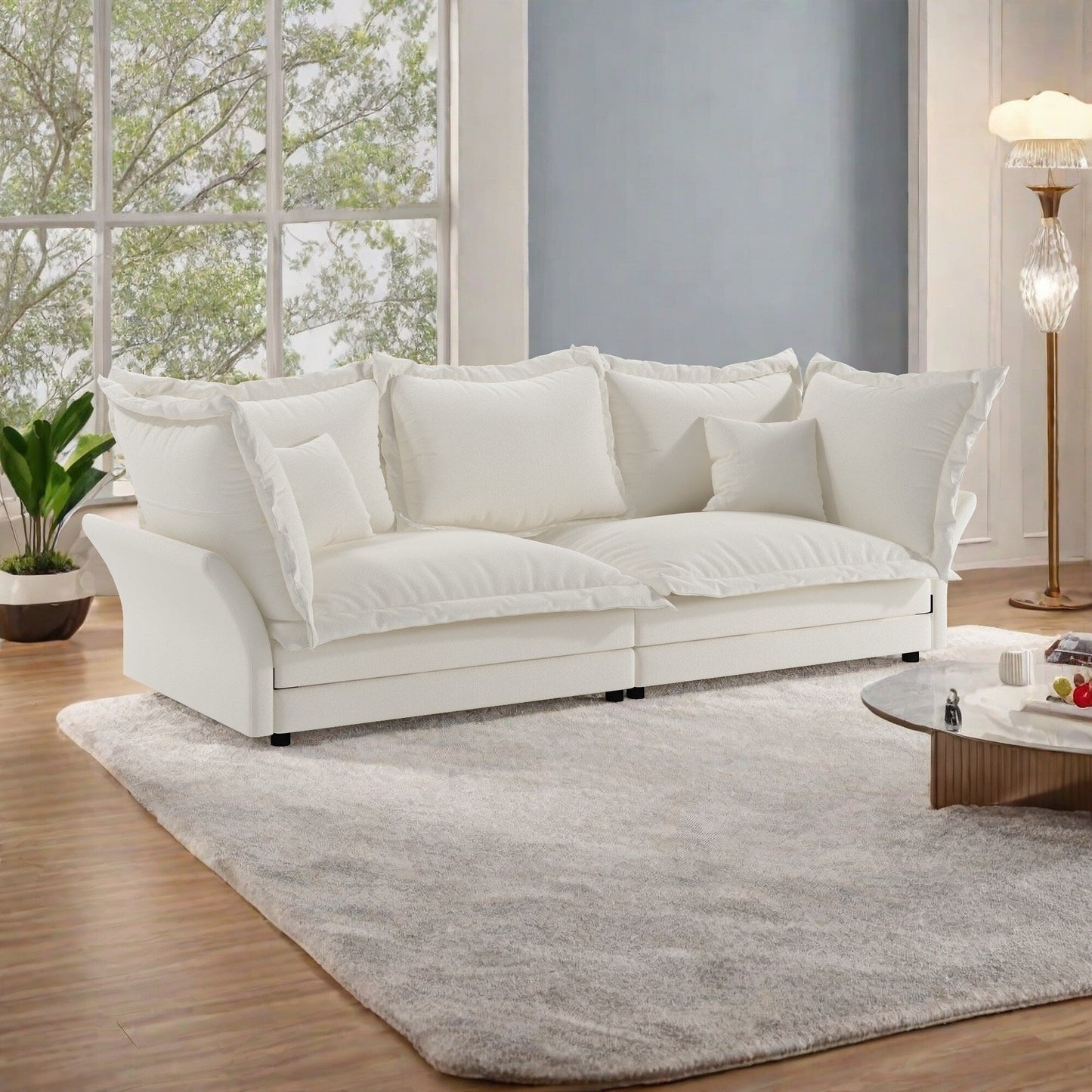 90.55 Velvet 3-Seater Sofa with Solid Wood Frame - Converts to Lounge Chair - High-Density Sponge and Spring Support